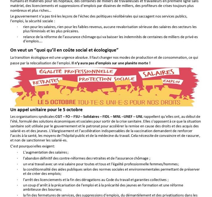 Points de compétences et Grève du 05 octobre 2021