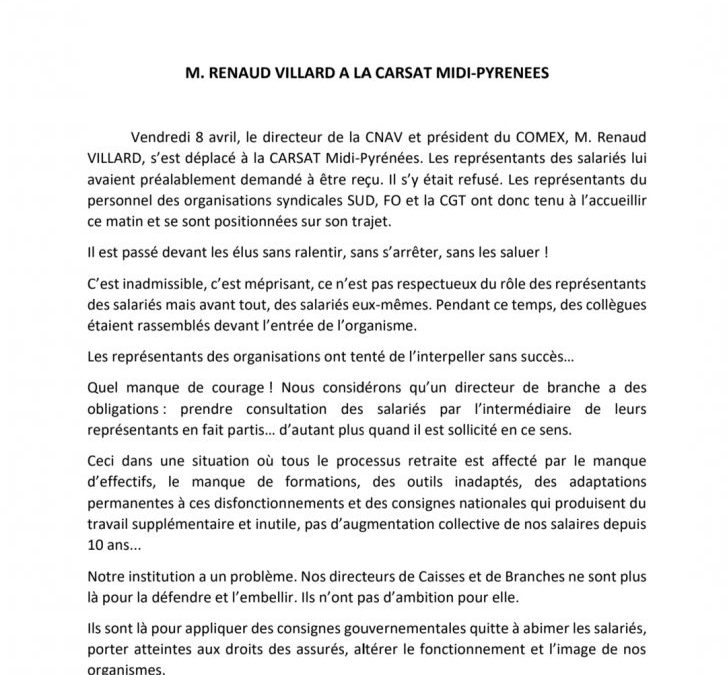 Le directeur de la CNAV en déplacement à la CARSAT Midi-Pyrénées